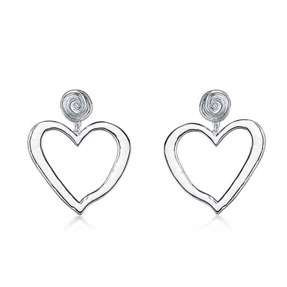 **CORDELIA* Silver Hollow Heart-Shaped Dangle Earrings - Picture 1 of 5